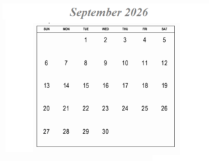 September Calendar 2026 with Notes